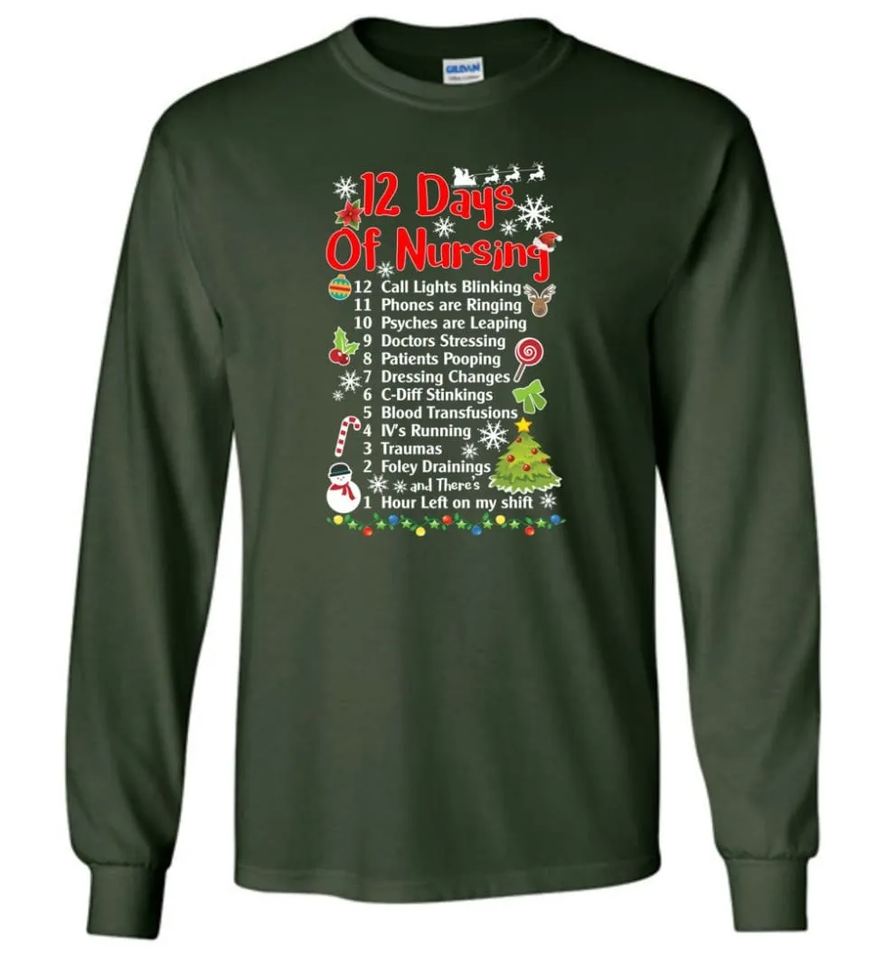 12 Days Of Nursing Christmas Gifts For Nurse Long Sleeve T-Shirt