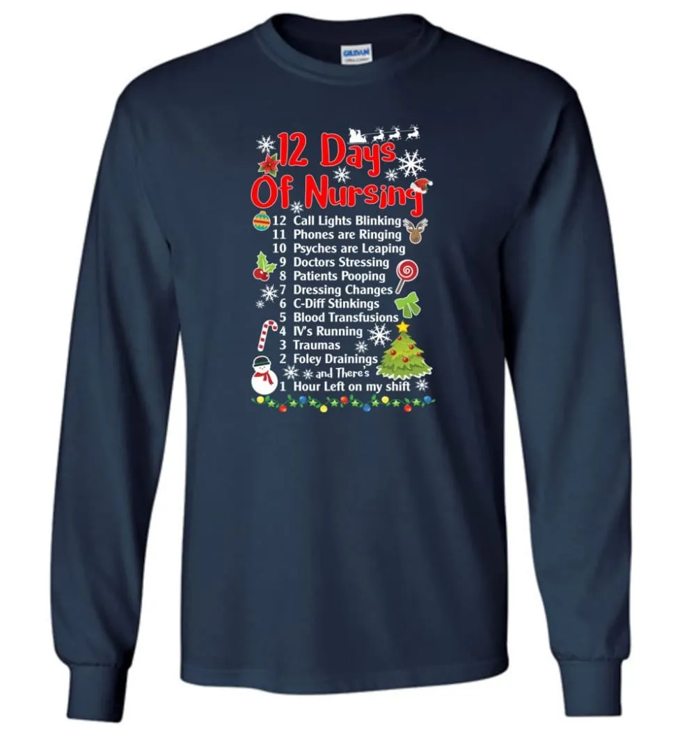 12 Days Of Nursing Christmas Gifts For Nurse Long Sleeve T-Shirt