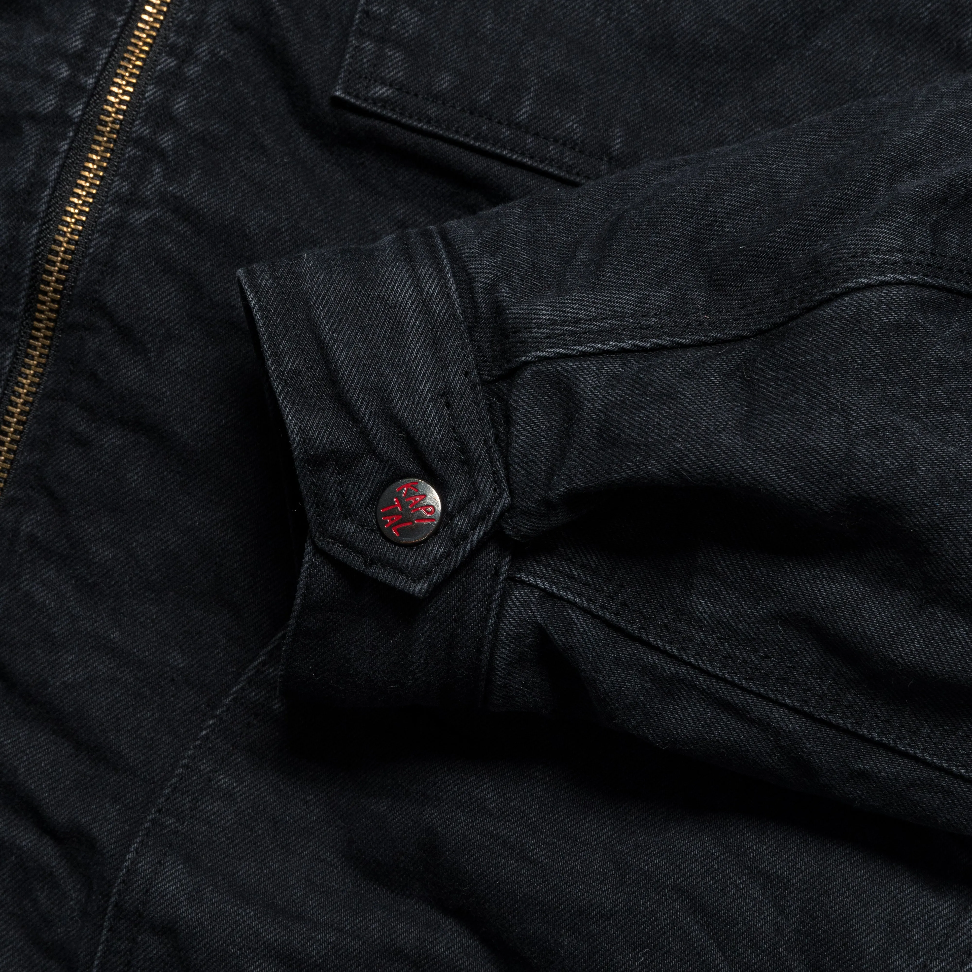 Reversible Black Denim Work Jacket with Bone Lining and Zip-Up Front, 14oz