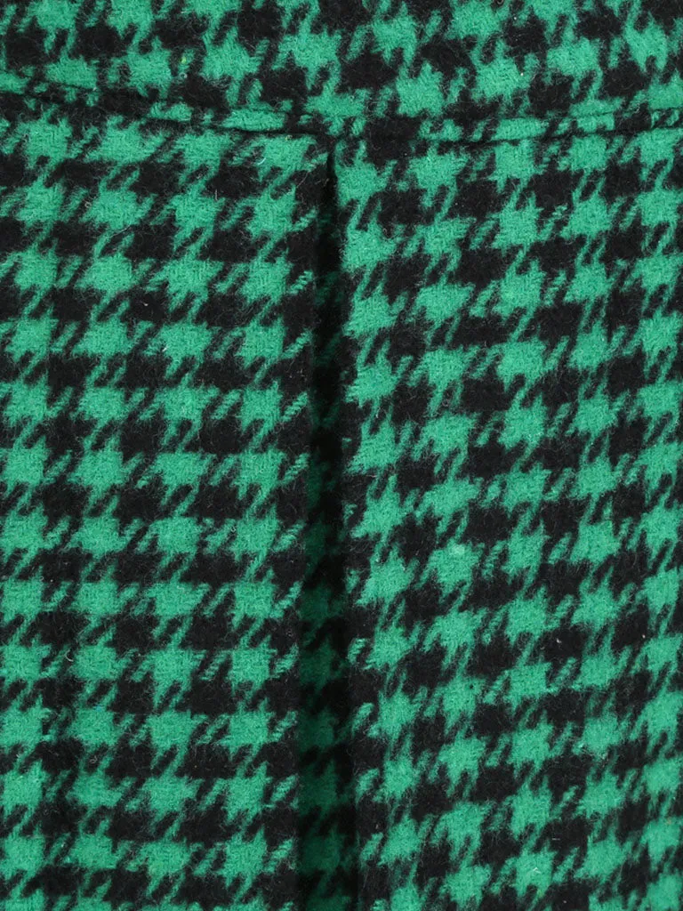 1950S  Green Houndstooth Long Sleeve Vintage Blazer Swing Dress Set