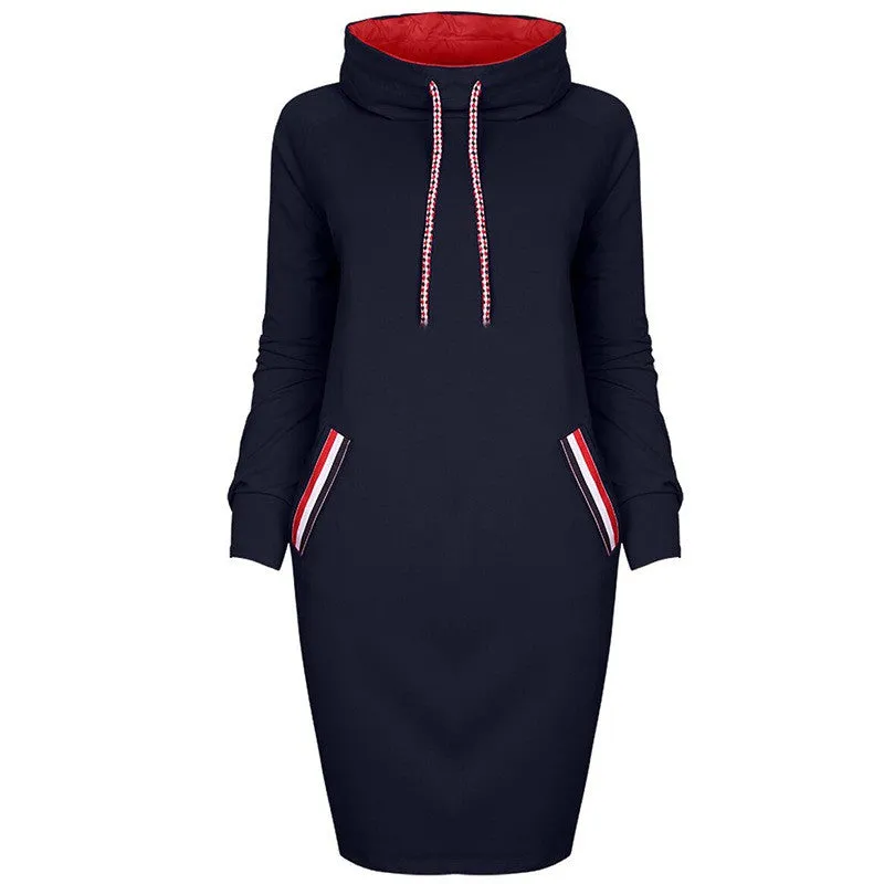 2017 Warm Winter High Quality Hooded Dresses Pocket Long Sleeved Casual Mini Dress Sportwear Women Clothings W1