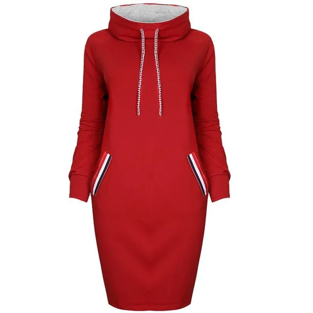 2017 Warm Winter High Quality Hooded Dresses Pocket Long Sleeved Casual Mini Dress Sportwear Women Clothings W1