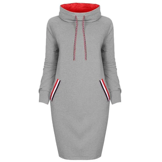 2017 Warm Winter High Quality Hooded Dresses Pocket Long Sleeved Casual Mini Dress Sportwear Women Clothings W1