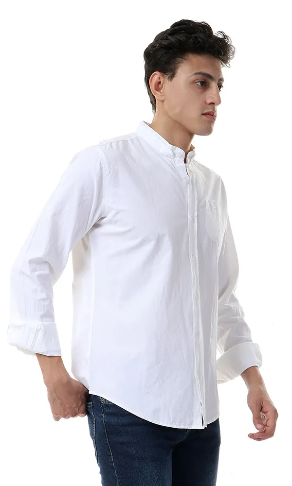 38552 Mandarin Collar Long Sleeve Shirt - White