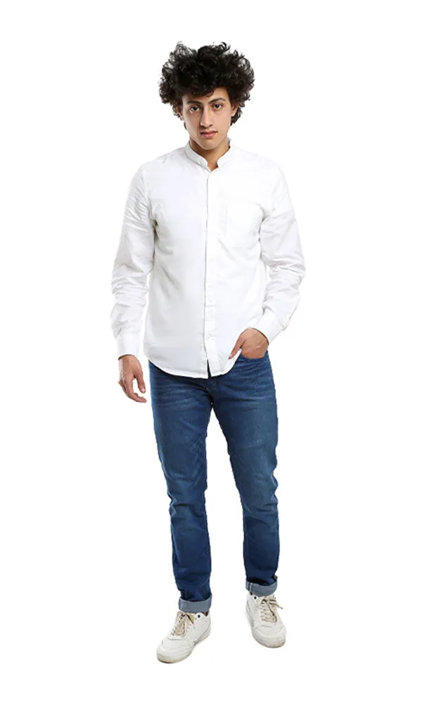 38552 Mandarin Collar Long Sleeve Shirt - White