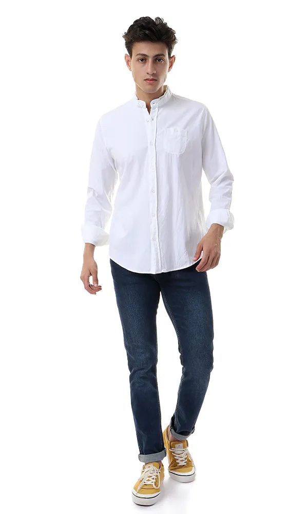 38552 Mandarin Collar Long Sleeve Shirt - White