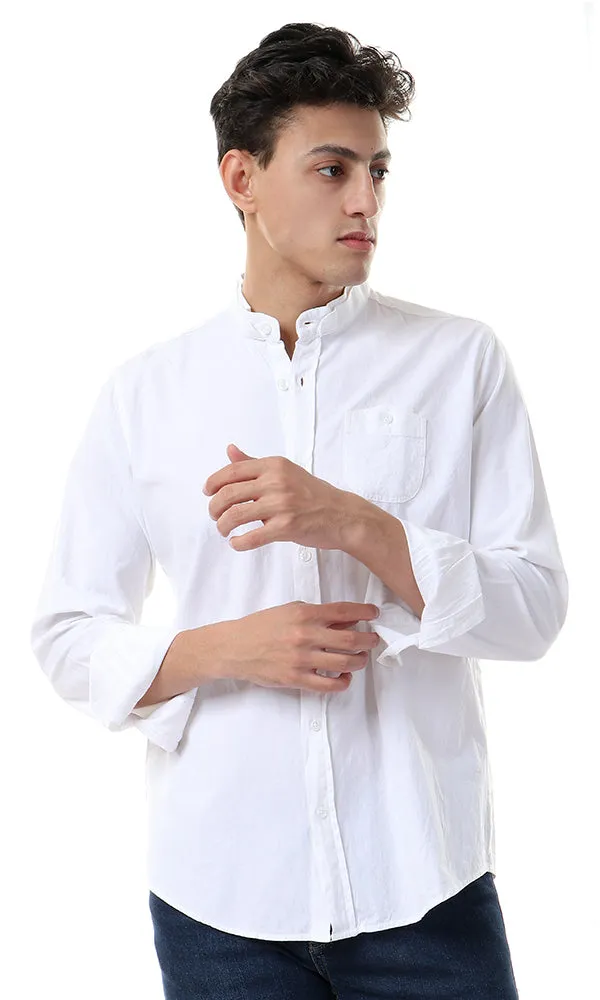 38552 Mandarin Collar Long Sleeve Shirt - White