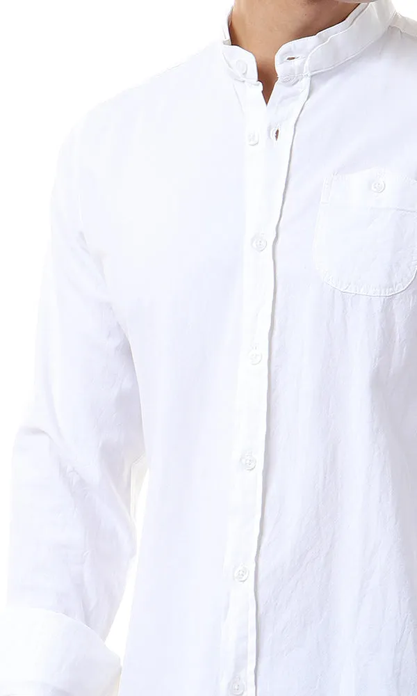 38552 Mandarin Collar Long Sleeve Shirt - White