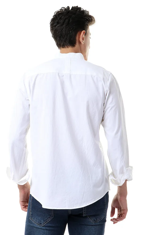 38552 Mandarin Collar Long Sleeve Shirt - White