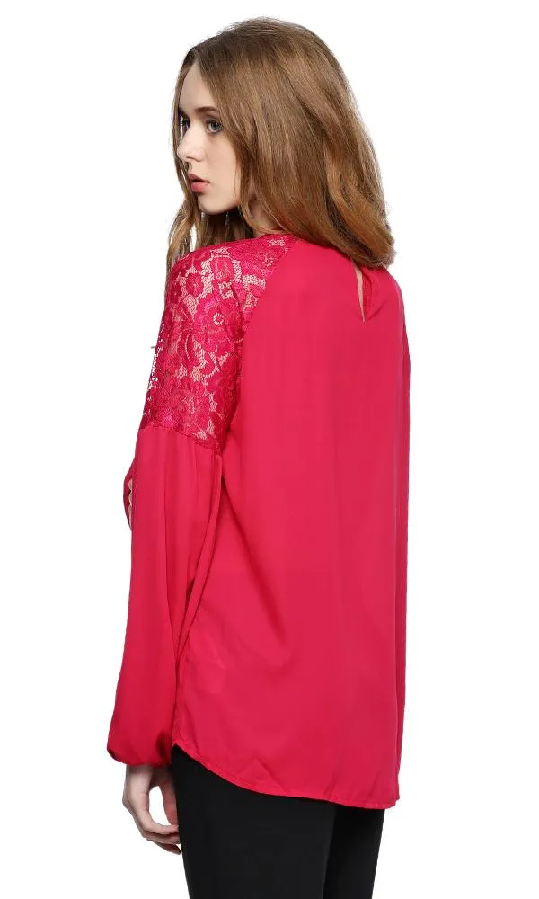 38800 Lace Sleeves Blouse - Dark Fuchsia