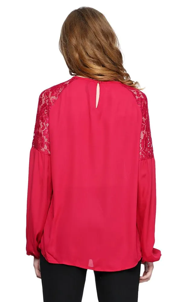 38800 Lace Sleeves Blouse - Dark Fuchsia