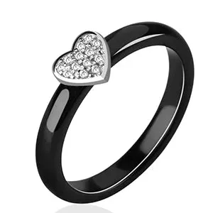 3mm White or Black Heart Ceramic Ring  Sz 6-9