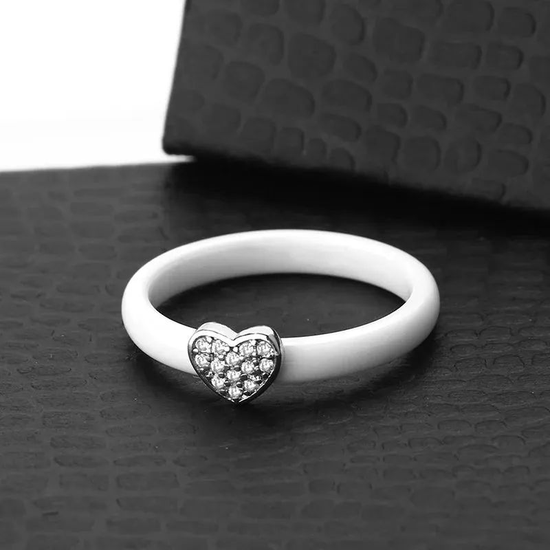 3mm White or Black Heart Ceramic Ring  Sz 6-9