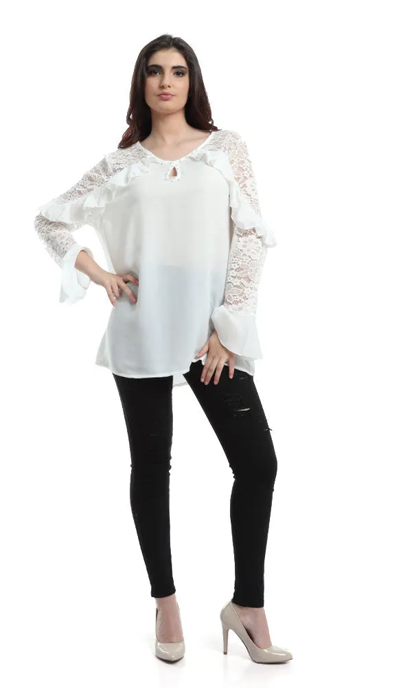 48465 Lace Ruffles Elegant Blouse - White