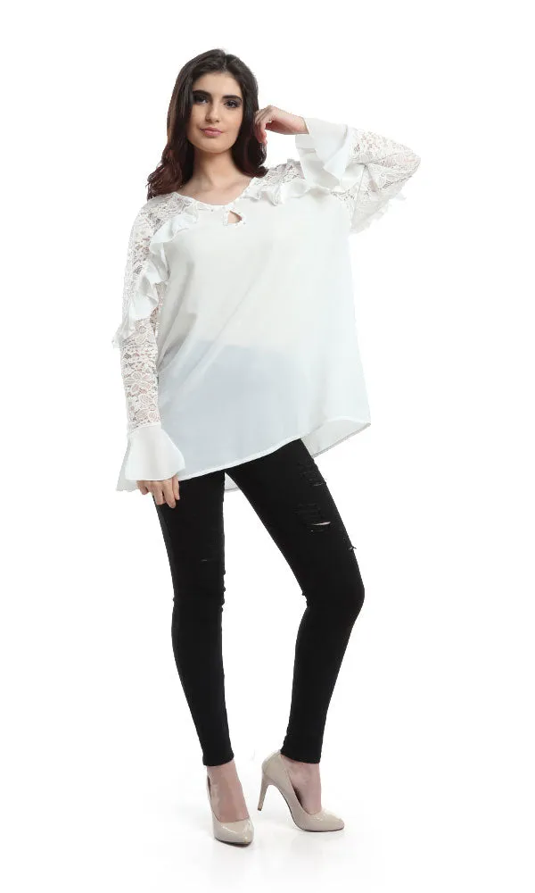 48465 Lace Ruffles Elegant Blouse - White