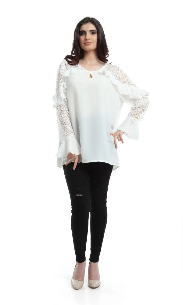 48465 Lace Ruffles Elegant Blouse - White