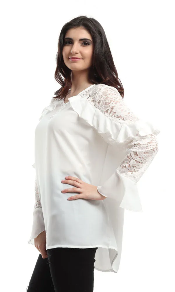 48465 Lace Ruffles Elegant Blouse - White