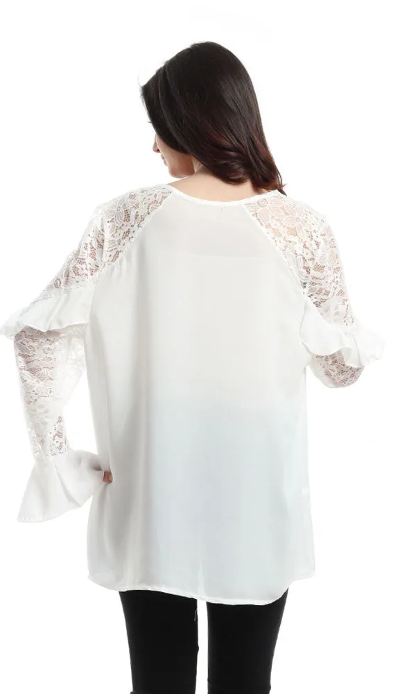 48465 Lace Ruffles Elegant Blouse - White