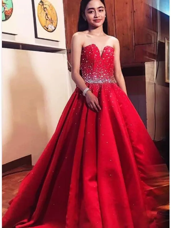 A-line Beaded Red Stain Evening Dresses ,Cheap Prom Dresses,PDY0600