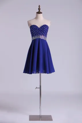 A Line Homecoming Dresses Dark Royal Blue Chiffon Mini With Beading