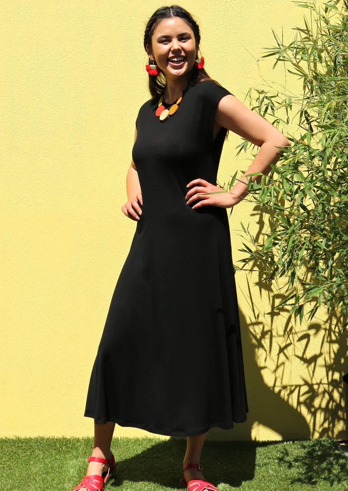 A-line Stretch Rayon Dress Black