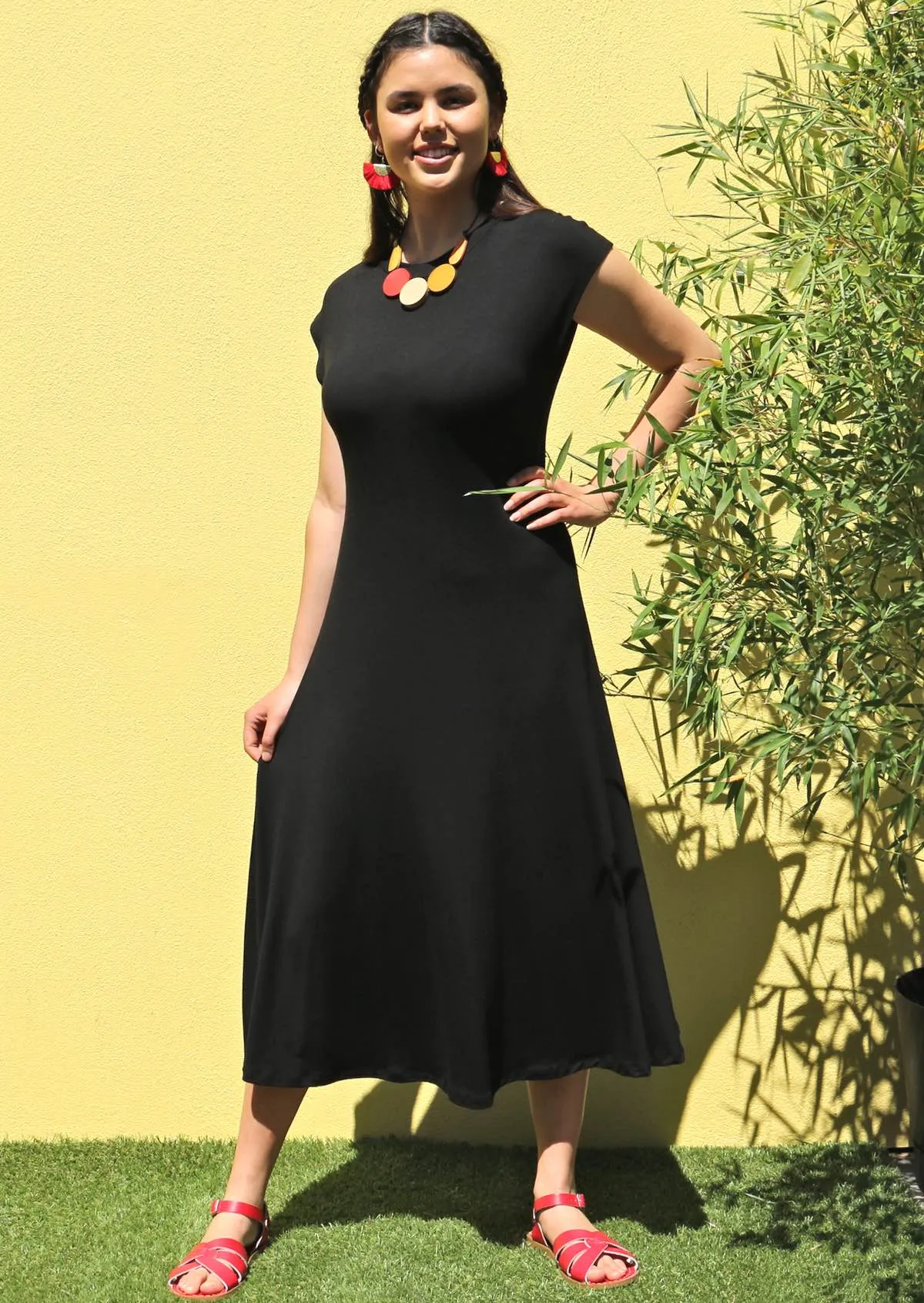 A-line Stretch Rayon Dress Black