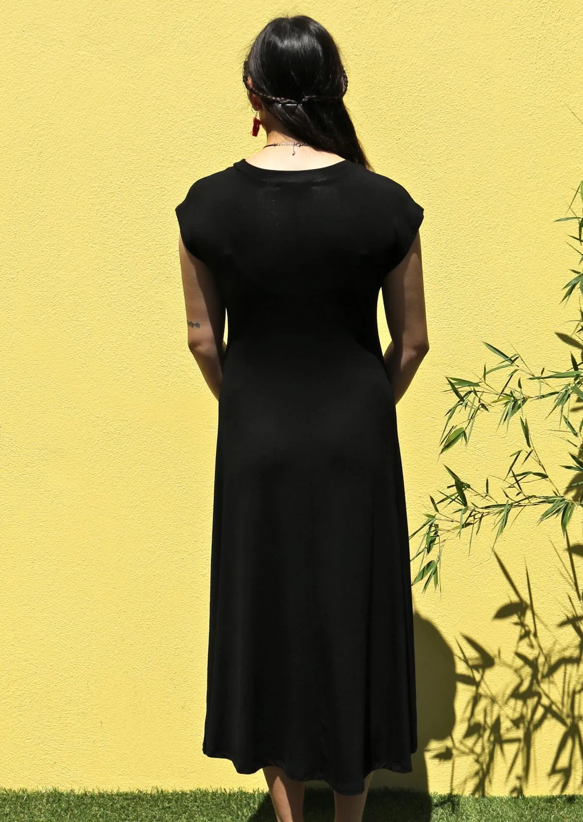 A-line Stretch Rayon Dress Black