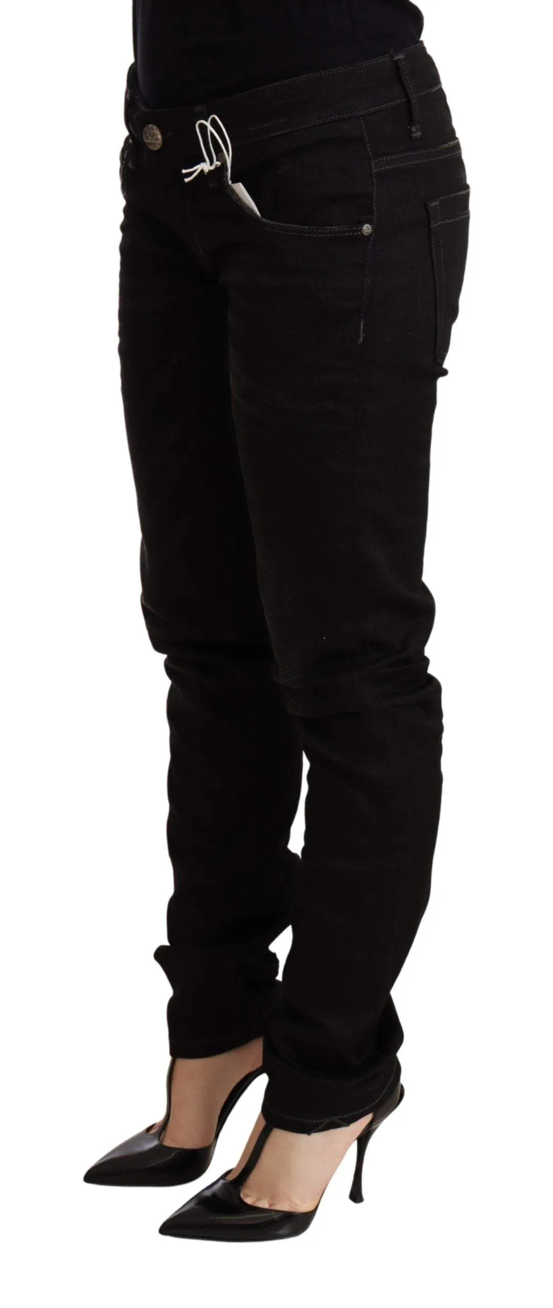 Acht Black Low Waist Skinny Denim Cotton Trouser