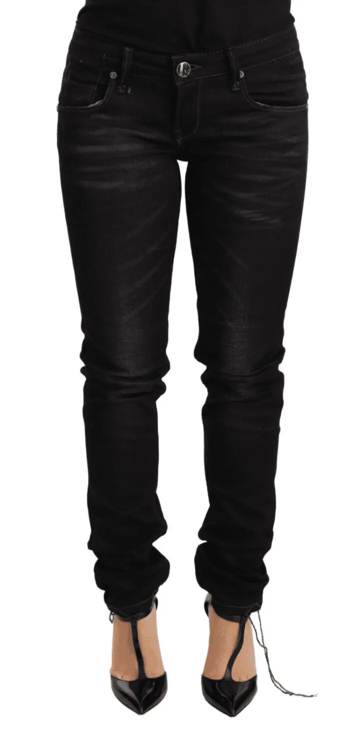 Acht Black Washed Cotton Slim Fit Denim Low Waist Trouser Jeans