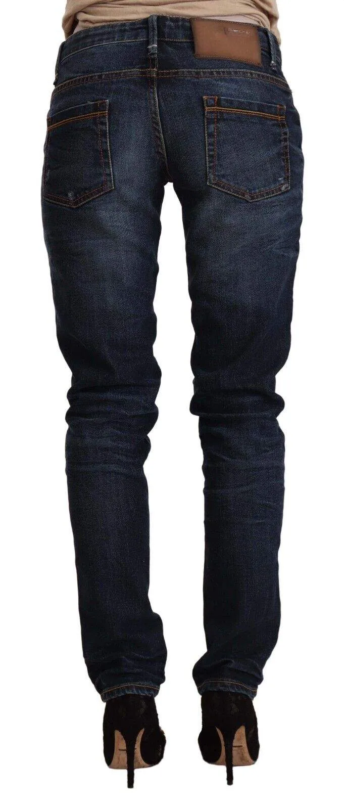 Acht Blue Washed Cotton Low Waist Skinny Denim Jeans