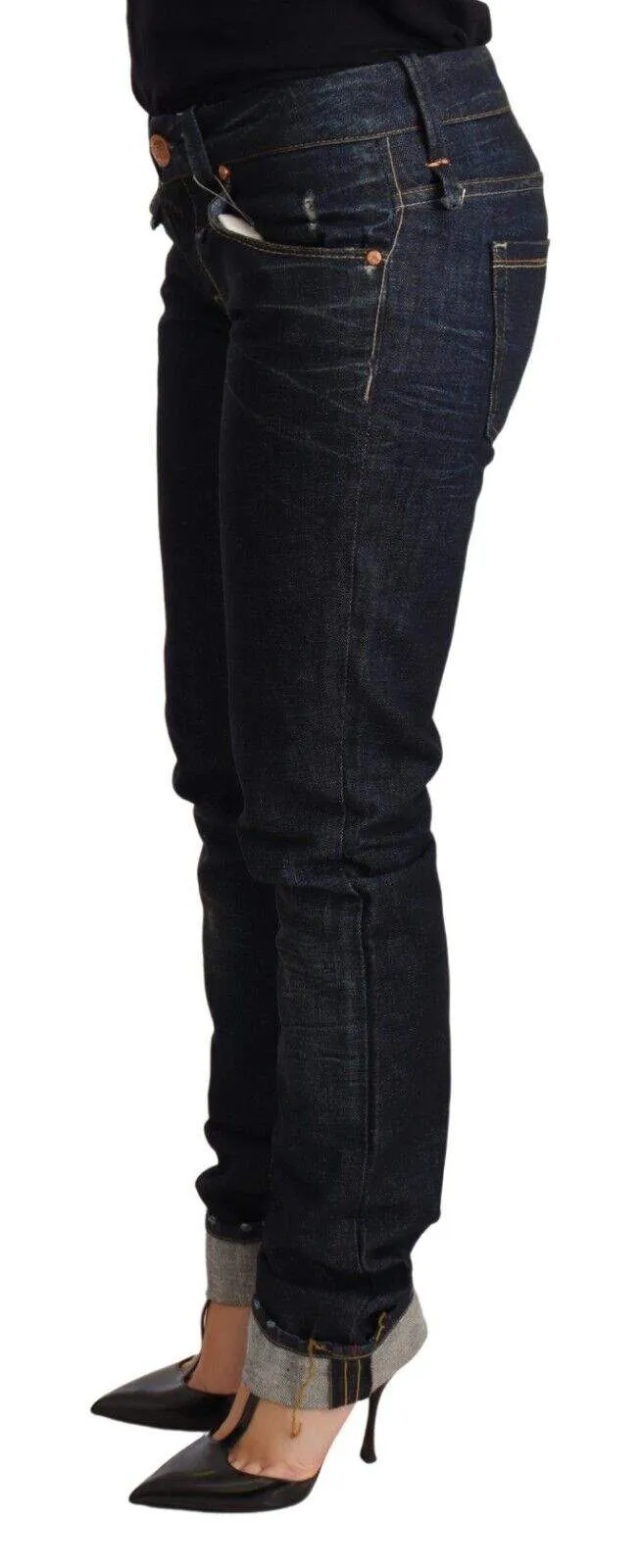 Acht Dark Blue Cotton Slim Fit Folded Hem  Denim Trouser Jeans