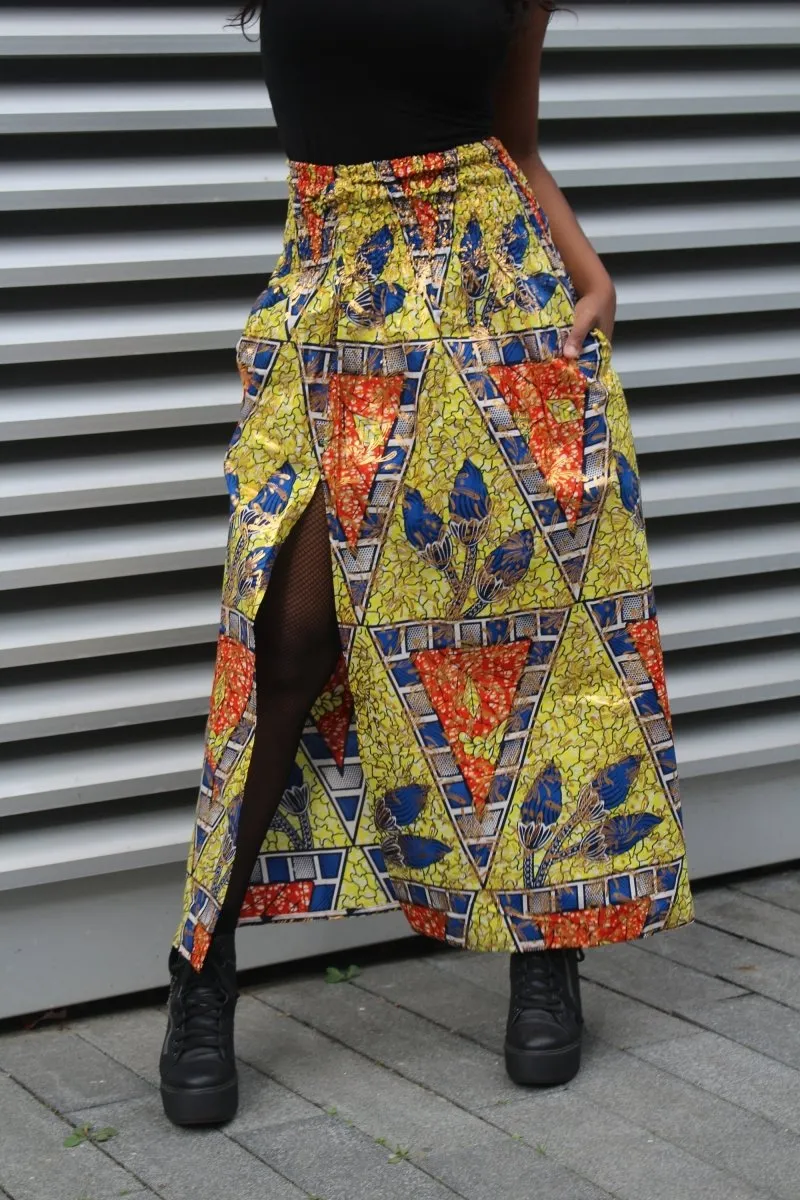 African Print Skirt in Gold Ankara Print - Festival Skirt