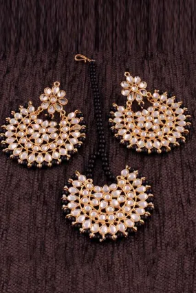 Alloy Earring Set with Maang Tikka in Black