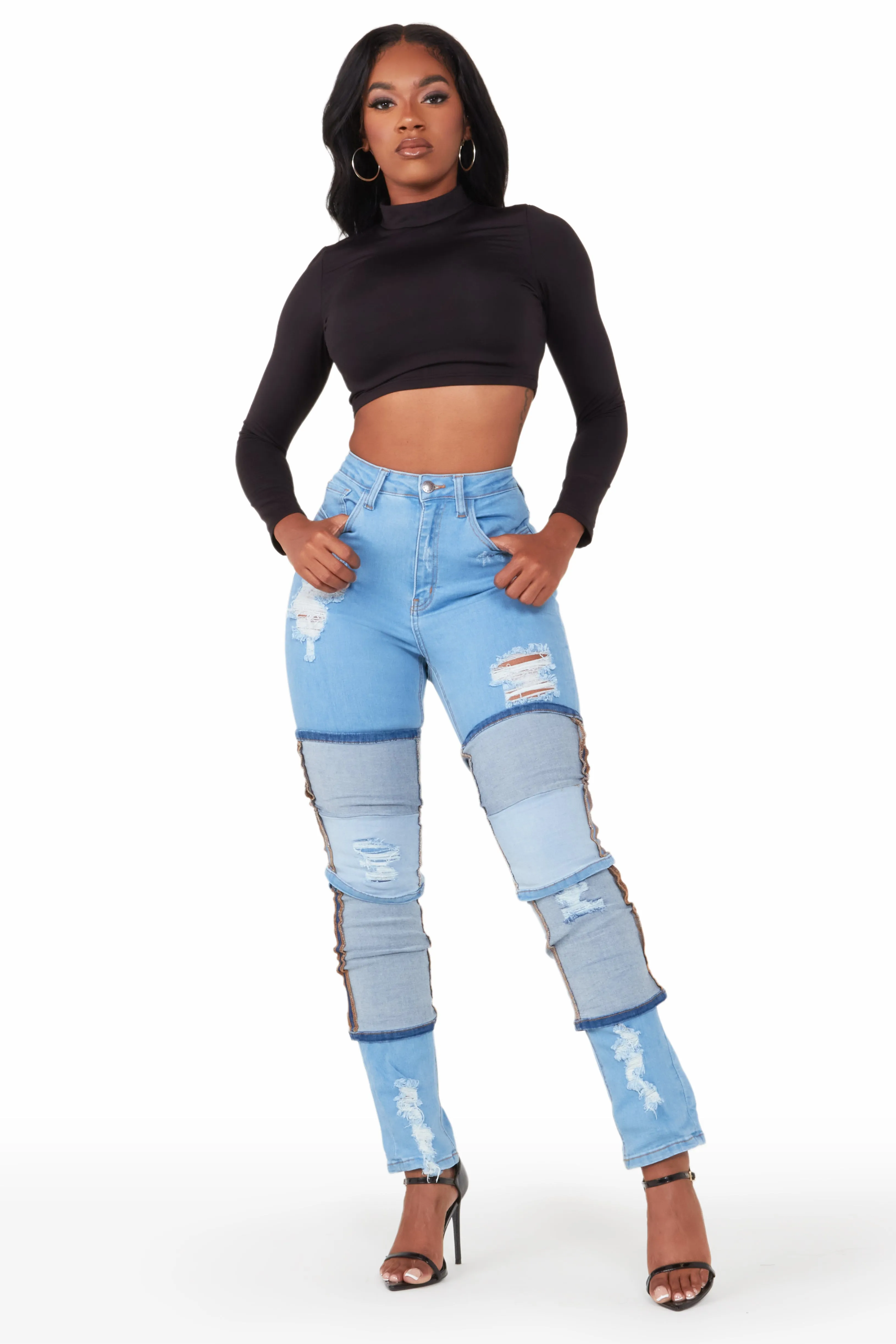 Angelica Light Wash Distressed Skinny Jean