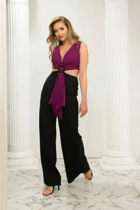 Angelino Fuchsia Black Belly Buckle with Décolleté jumpsuit