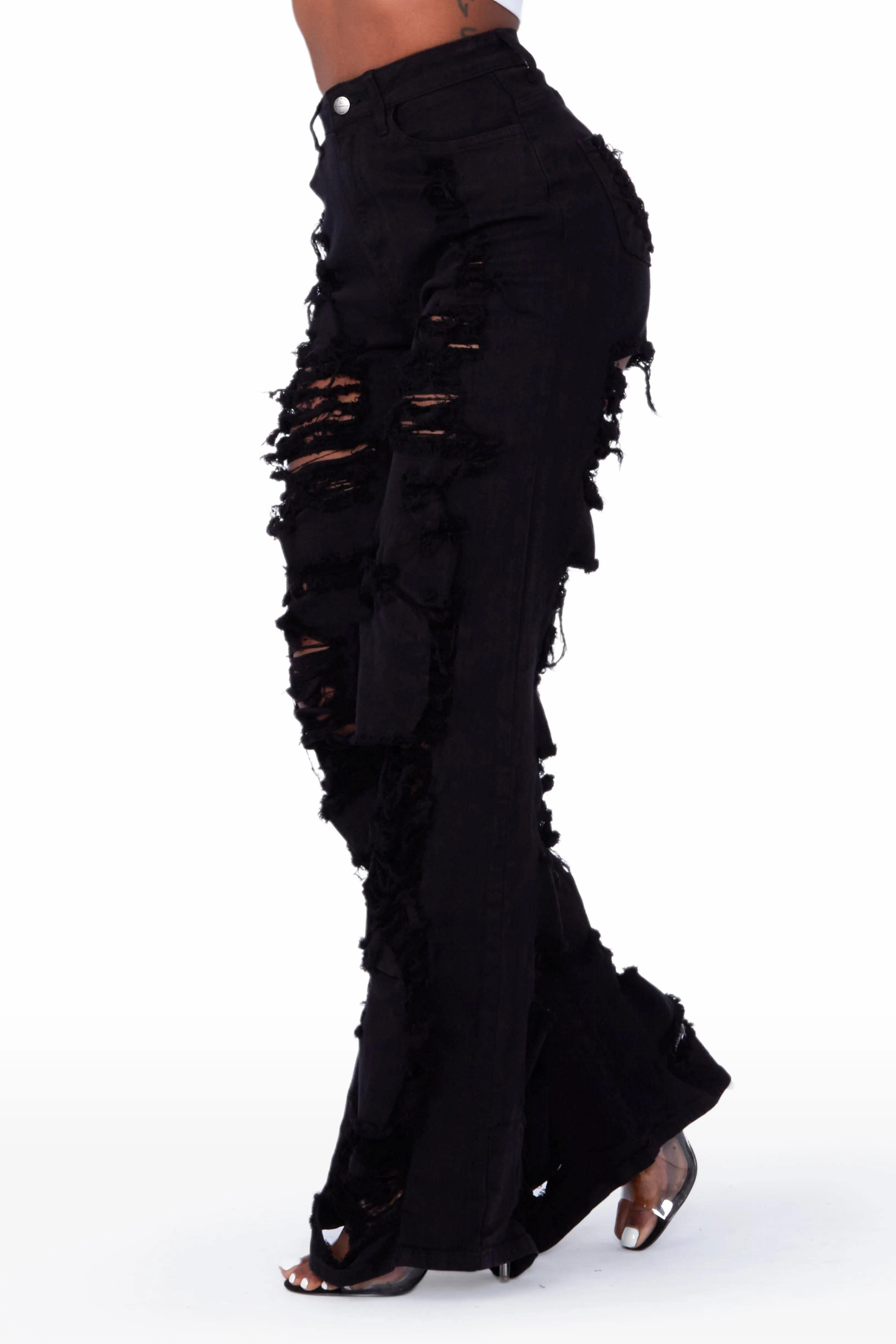 Angelique Black Shredded Wide Leg Jean