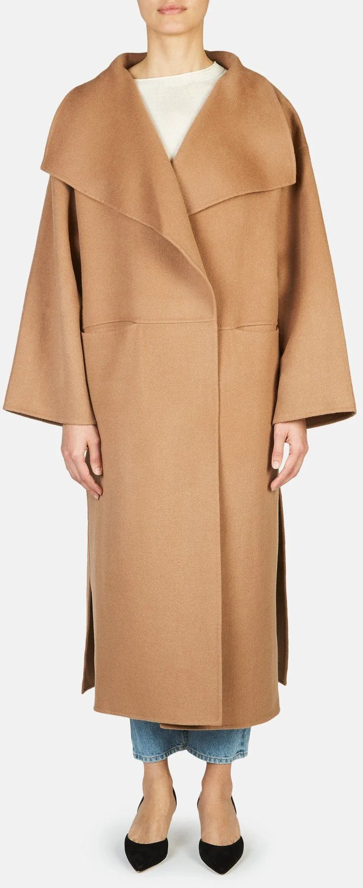 'Annecy' Draped Lapel Coat - Camel