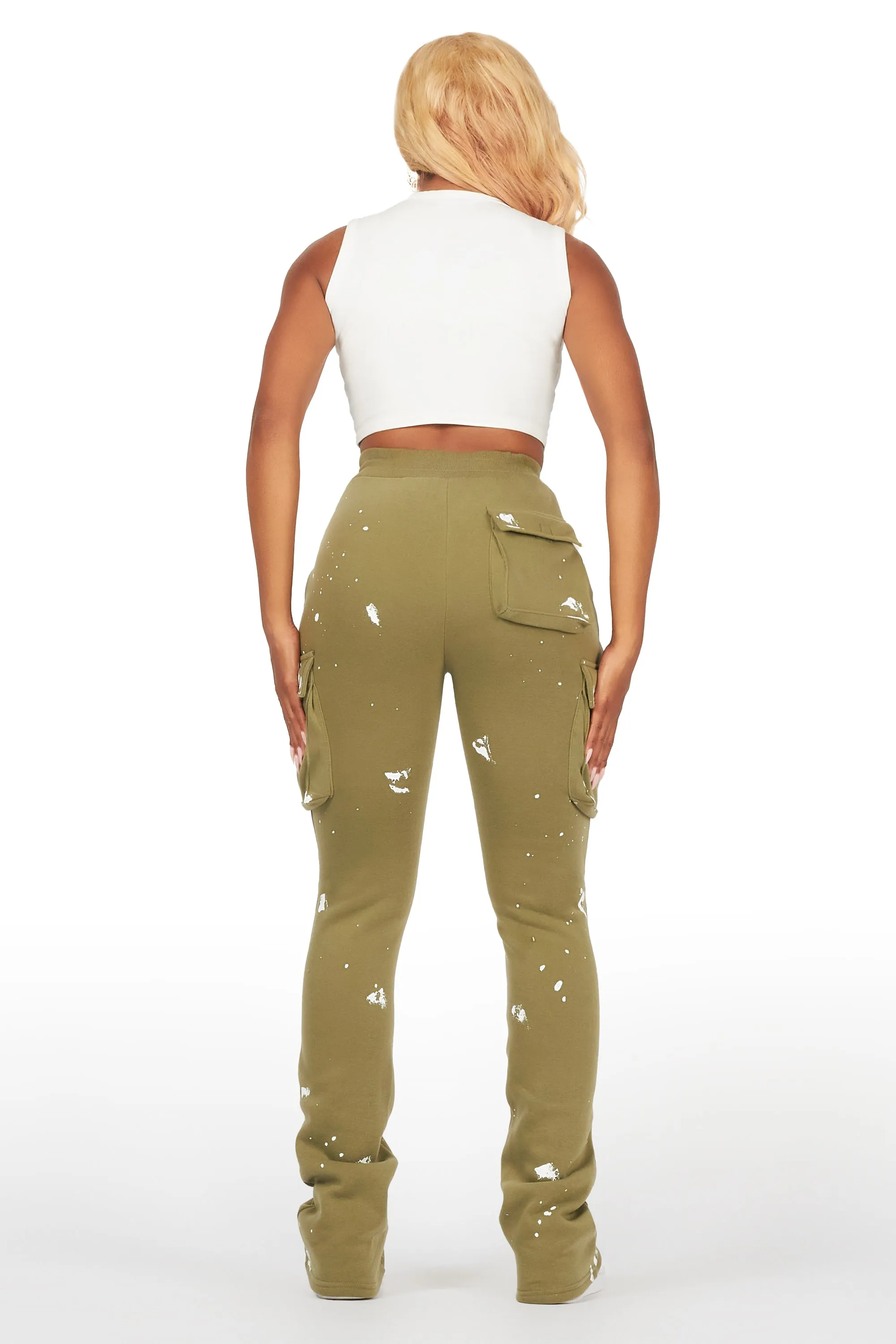 Antonia Olive Cargo Stacked Track Pant