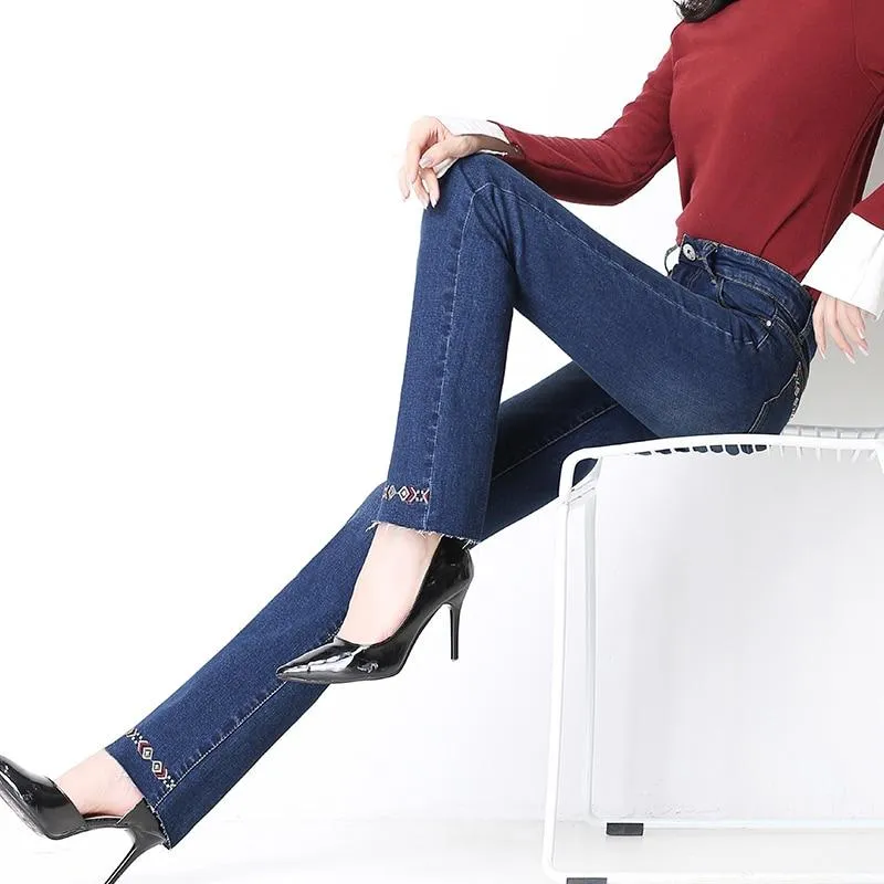 Autumn Casual Women's Slim Hole Straight Stretch Skinny Pencil Jeans Pants