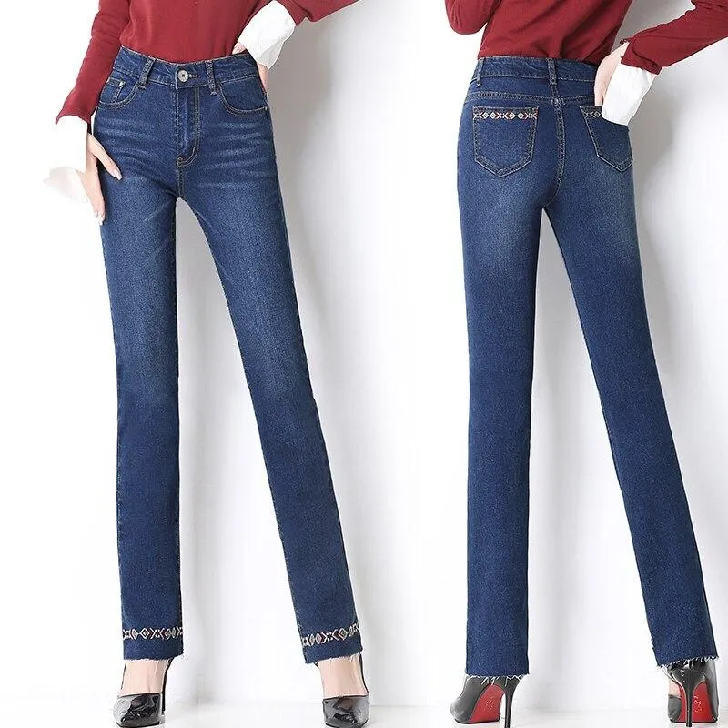 Autumn Casual Women's Slim Hole Straight Stretch Skinny Pencil Jeans Pants