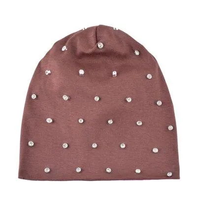 Autumn Cotton Rhinestone Slouch Beanies Hats for Women