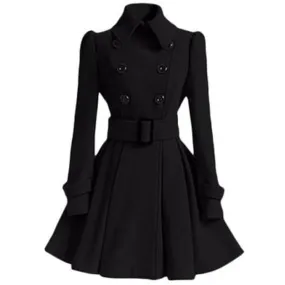 Autumn Winter Slim Vintage Double Breasted Long Jacket for Women