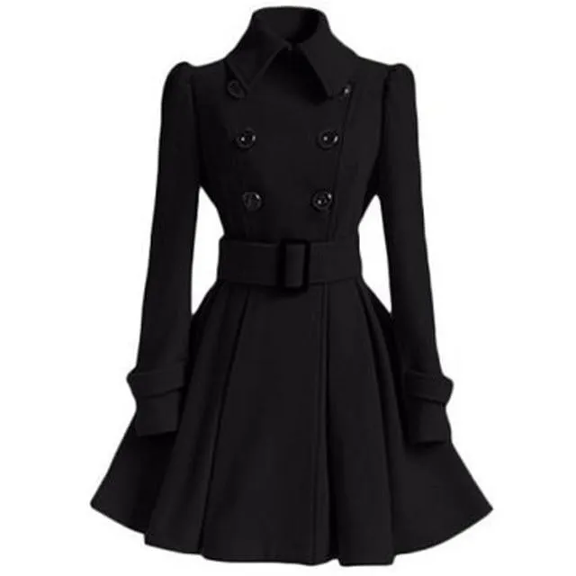 Autumn Winter Slim Vintage Double Breasted Long Jacket for Women