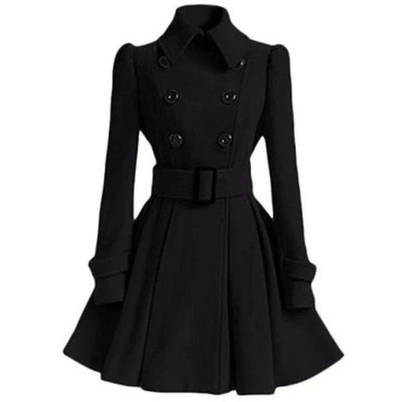 Autumn Winter Slim Vintage Double Breasted Long Jacket for Women