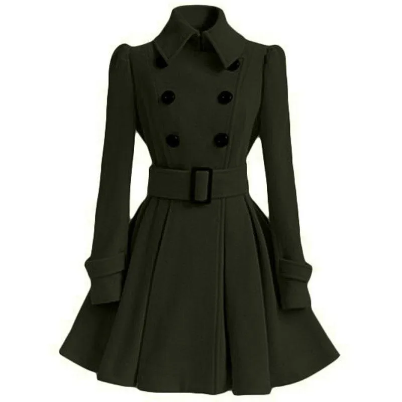 Autumn Winter Slim Vintage Double Breasted Long Jacket for Women