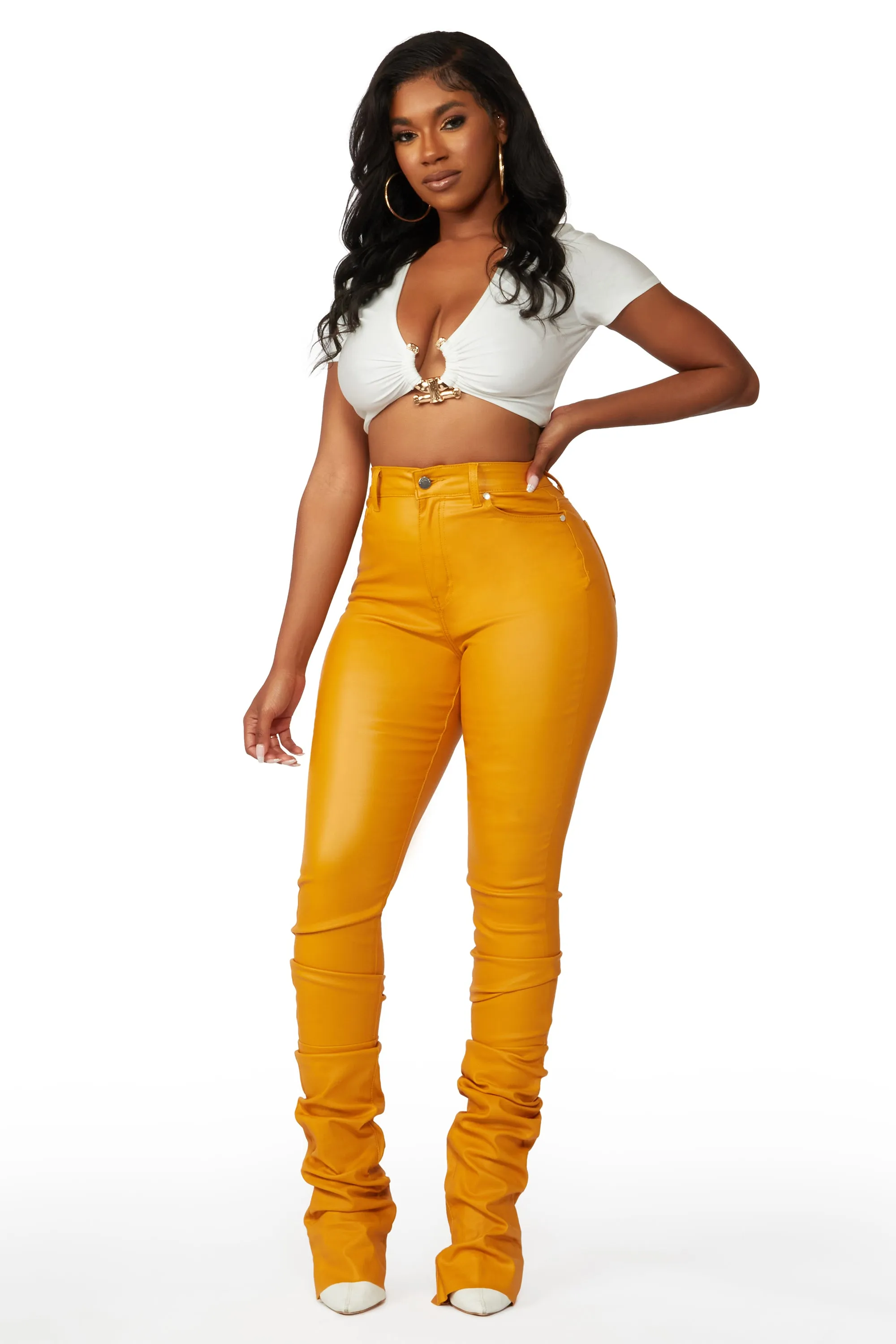 Azalea Gold PU Super Stacked Pant