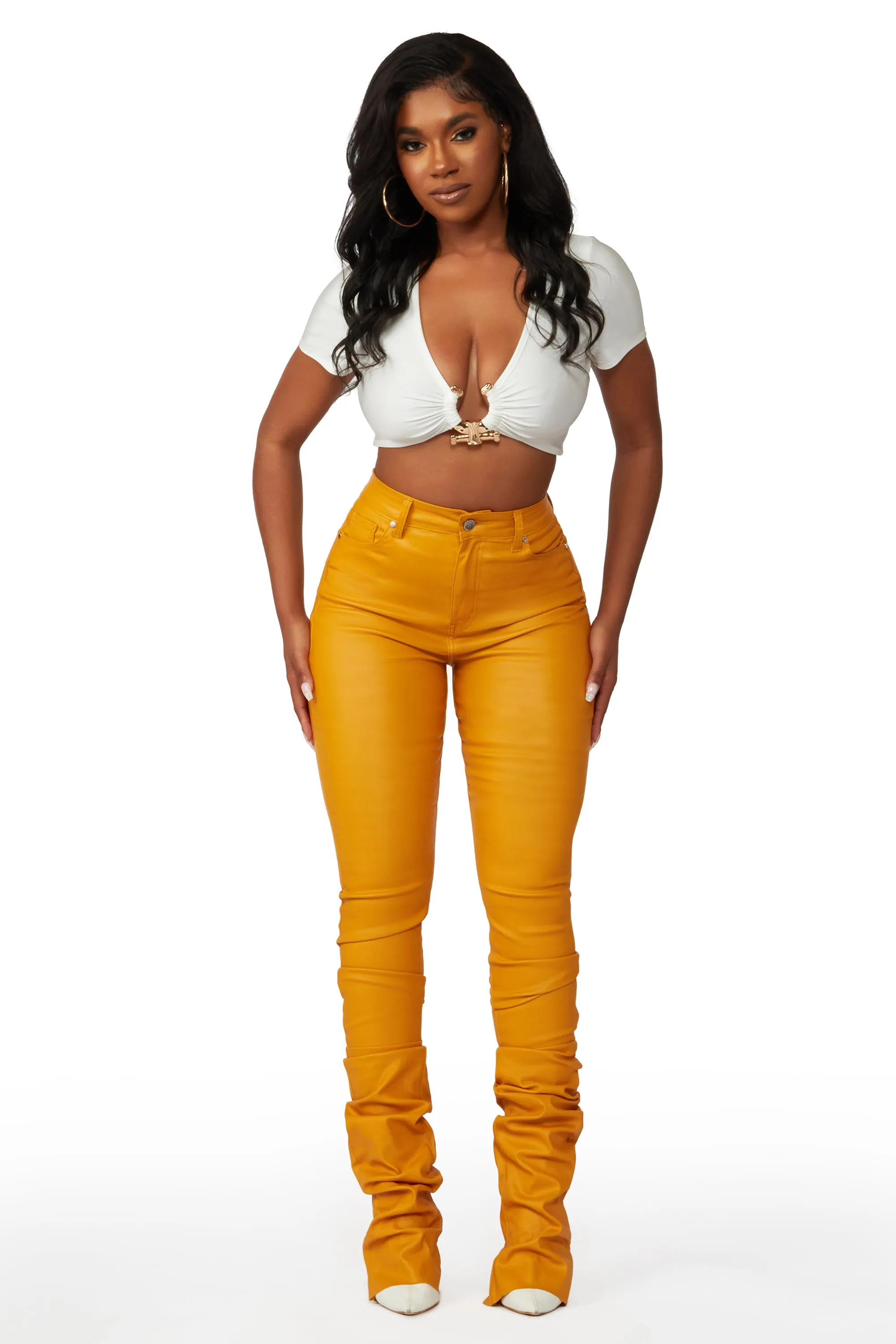 Azalea Gold PU Super Stacked Pant