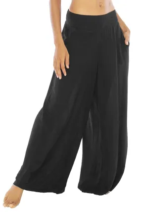 Back From Bali Womens Boho Palazzo Pants Flowy Wide Leg Hippie Beach Pants with Side Pockets and Smocked Waist