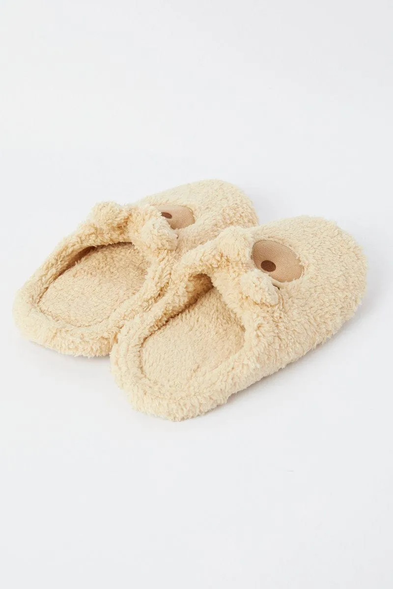 Beige Bear Fluffy Slippers