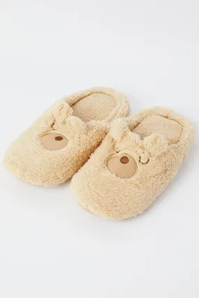 Beige Bear Fluffy Slippers